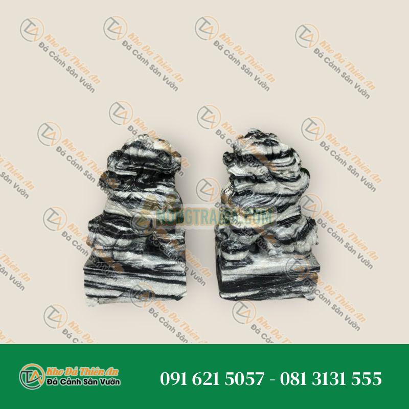 Cặp Kỳ Lân Phong Thủy Đá Cẩm Thạch Vân Đen – Cao 15cm | Bảo Vệ và Tài Lộc