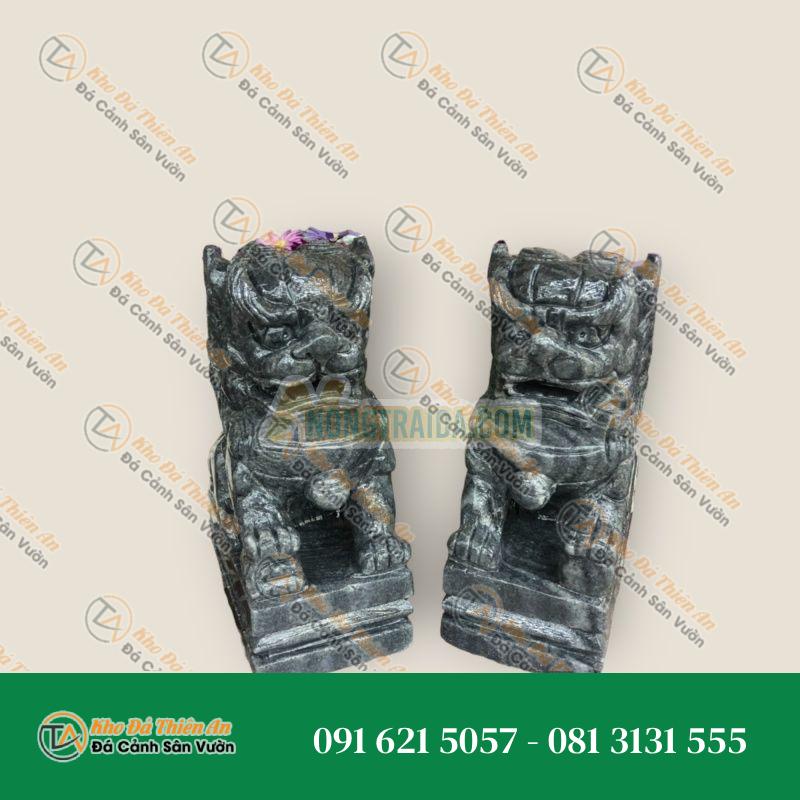Cặp Kỳ Lân Phong Thủy Đá Cẩm Thạch Vân Đen 20cm | Tài Lộc & Bảo Vệ