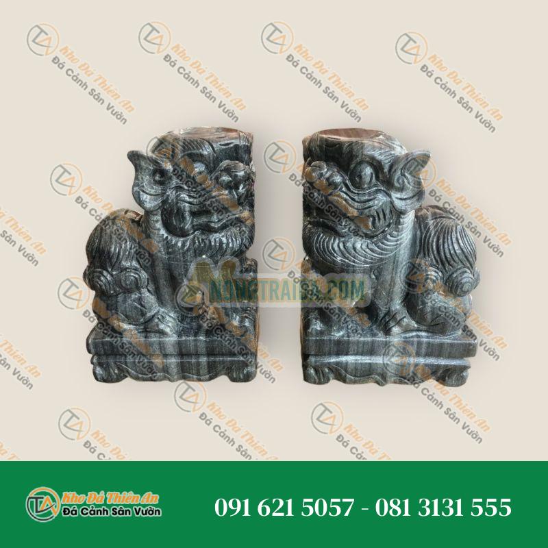 Cặp Kỳ Lân Phong Thủy Đá Cẩm Thạch Vân Đen 30cm | Tài Lộc & May Mắn