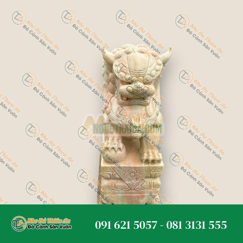 Cặp Kỳ Lân Phong Thủy Đá Cẩm Thạch Vàng Cà Rốt – Cao 1m | Tăng Cường Vận Khí