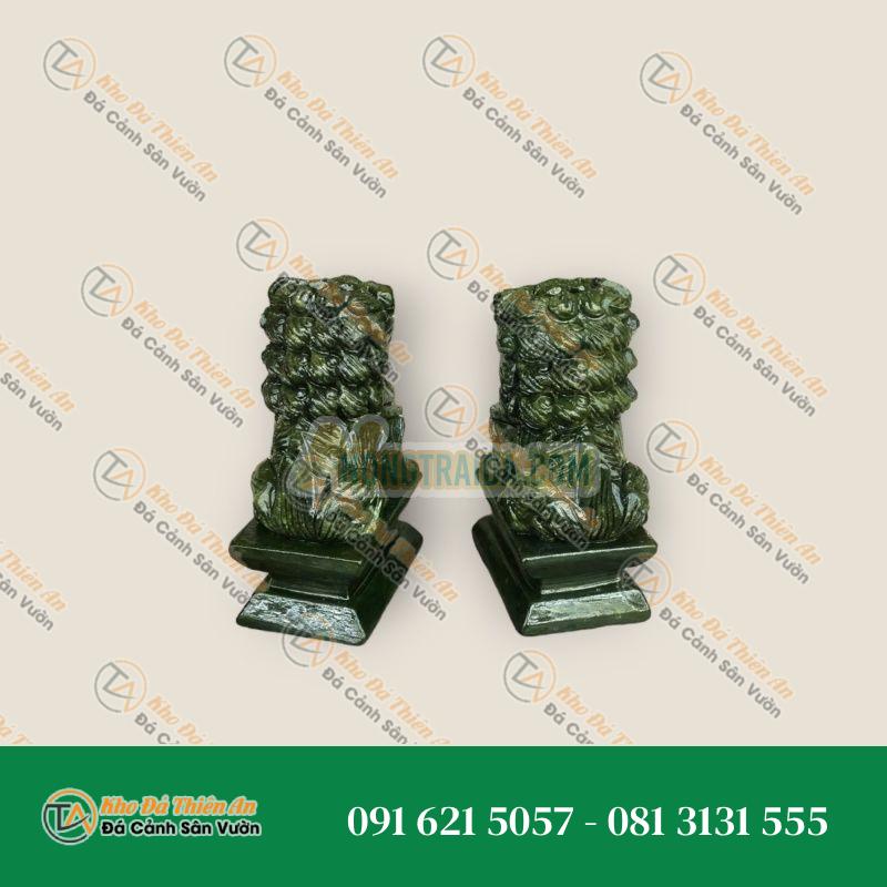 Cặp Kỳ Lân Phong Thủy Đá Seperentine (Ngọc Ấn Độ) Trang Trí Bàn Làm Việc – Cao 11cm