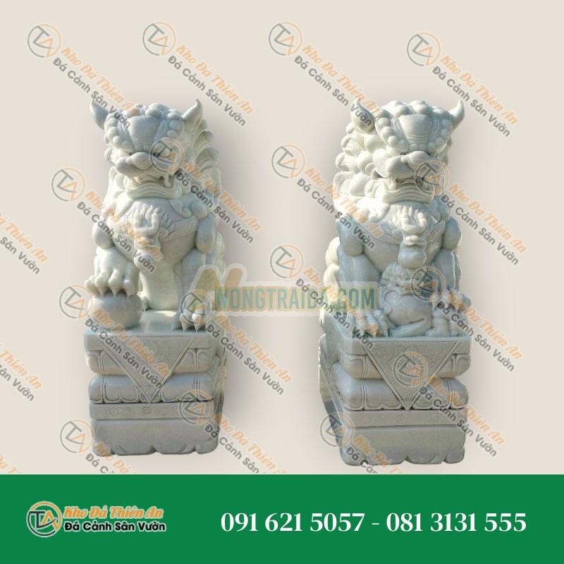 Cặp Kỳ Lân Phong Thủy Gác Cổng Đá Cẩm Thạch Trắng 1,6m | Tài Lộc & Bảo Vệ
