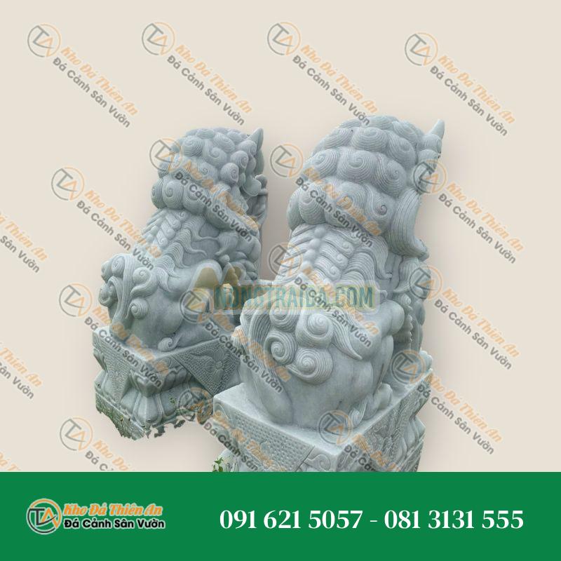 Cặp Kỳ Lân Phong Thủy Gác Cổng Đá Cẩm Thạch Trắng Xám 1,5m | Tài Lộc & Bình An
