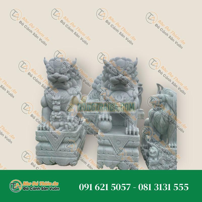 Cặp Kỳ Lân Gác Cổng Đá Cẩm Thạch Trắng Xám – Cao 1.6m – Chiêu Tài – Khodathienan.com