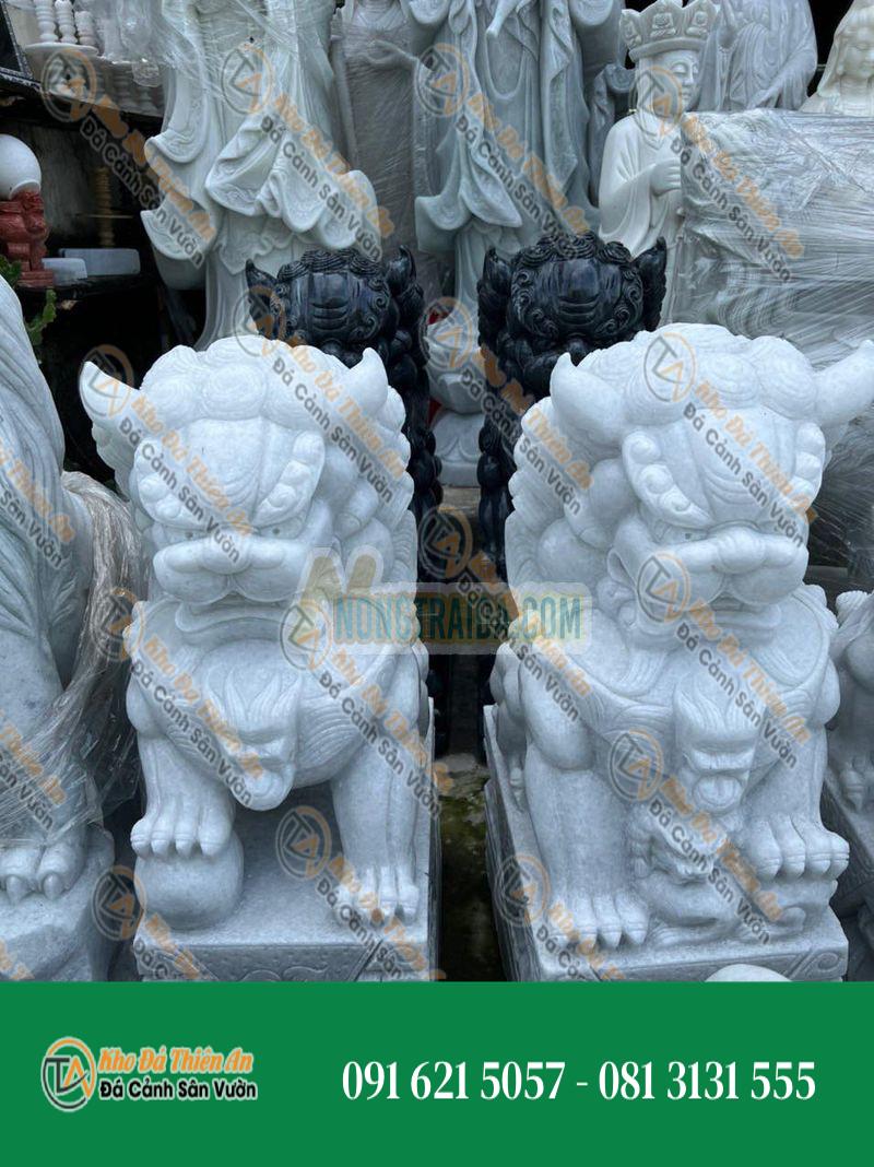 Cặp Kỳ Lân Phong Thủy Gác Cổng Đá Cẩm Thạch Trắng Xanh – Cao 1m | Tăng Cường Tài Lộc