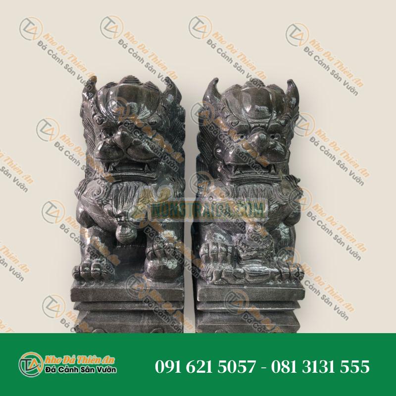 Cặp Kỳ Lân Phong Thủy Gác Cổng Đá Cẩm Thạch Vân Đen 50cm | Khodathienan.com