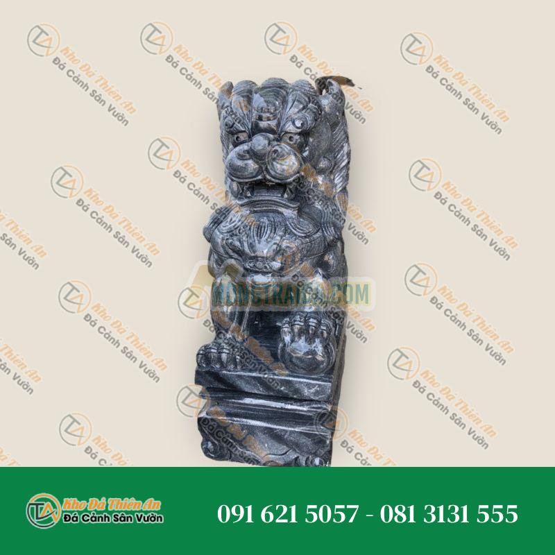 Cặp Kỳ Lân Phong Thủy Gác Cổng Đá Cẩm Thạch Vân Đen – Cao 60cm | Tăng Cường Vận Khí