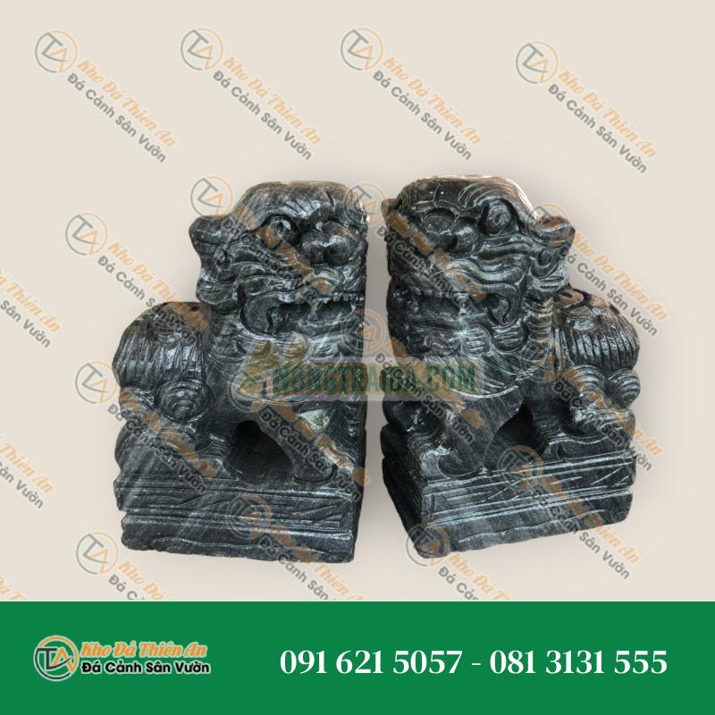 Cặp Kỳ Lân Phong Thủy Quay Đầu Đá Cẩm Thạch Vân Đen – Cao 25cm | Tài Lộc và Bình An