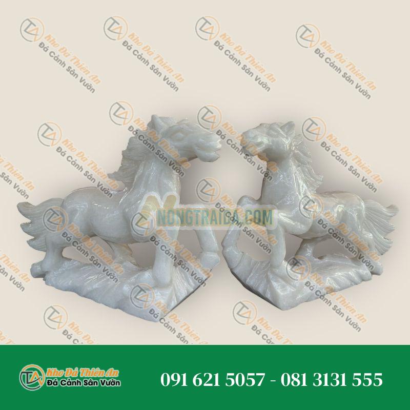 Cặp Ngựa Phong Thủy Đá Cẩm Thạch Trắng 40cm – Rước Công Danh & Tài Lộc