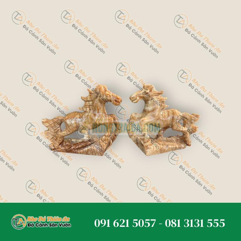 Cặp Ngựa Phong Thủy Đá Cẩm Thạch Vân Gỗ 20cm – Rước Công Danh & Tài Lộc