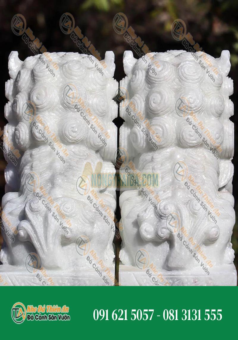 Cặp Sư Tử Đá Marble Trắng 62cm – Biểu Tượng Bảo Vệ & Uy Nghi