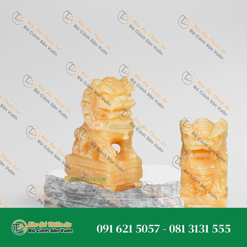 Cặp Sư Tử Đá Ngọc Hoàng Long 10cm – Phong Thủy & May Mắn