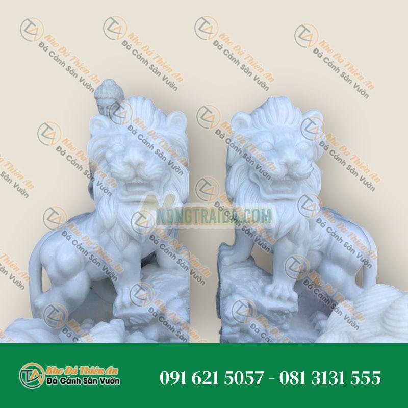 Cặp Sư Tử Gác Cổng Phong Thủy Đá Cẩm Thạch Trắng Cao 1m – Bảo Vệ & Uy Nghi