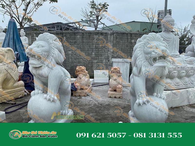 Cặp Sư Tử Đá Cẩm Thạch Trắng 80cm – Bảo Vệ & Uy Nghi Phong Thủy