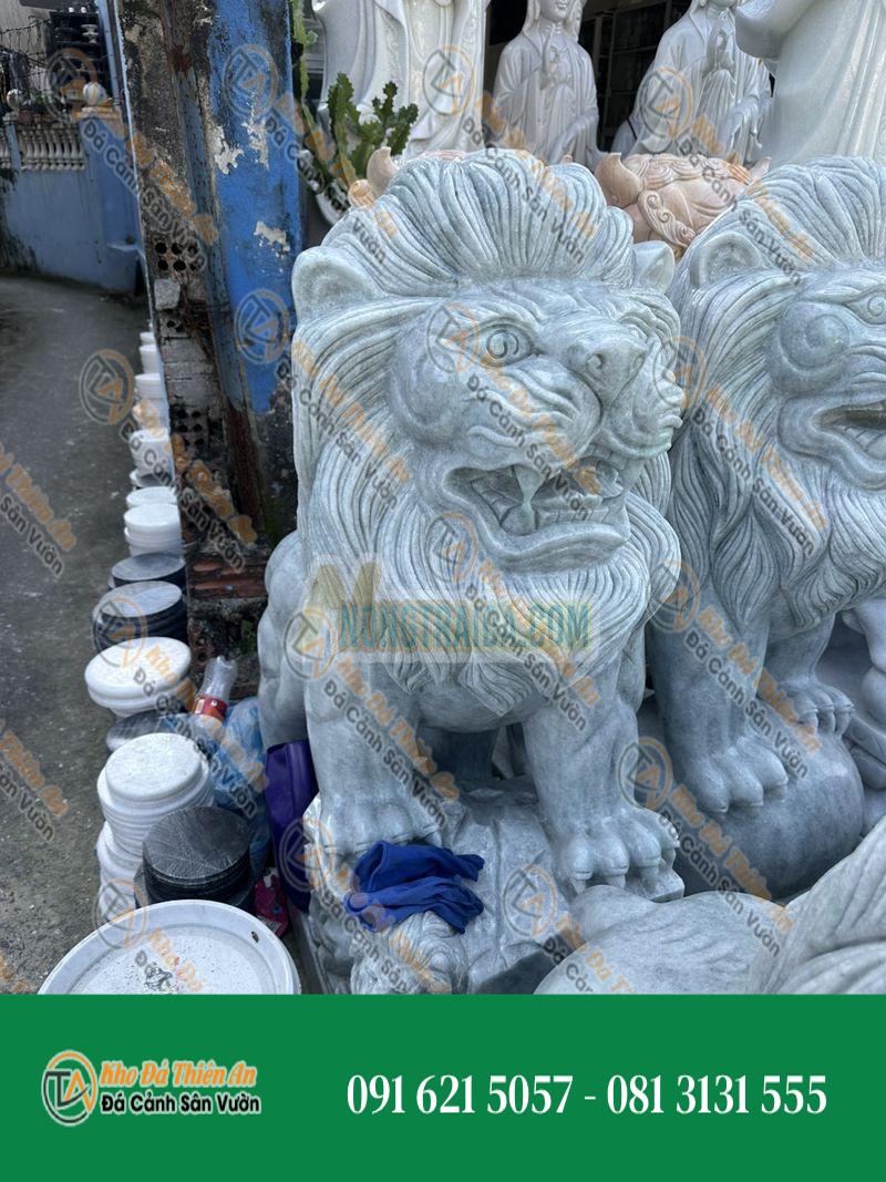 Cặp Sư Tử Phong Thủy Đá Cẩm Thạch Trắng Cao 1,2m – Uy Nghi & Bảo Vệ
