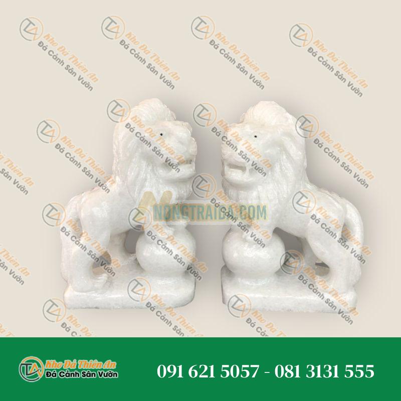 Cặp Sư Tử Phong Thủy Đá Cẩm Thạch Trắng 30cm – Biểu Tượng Bảo Vệ & Uy Nghi