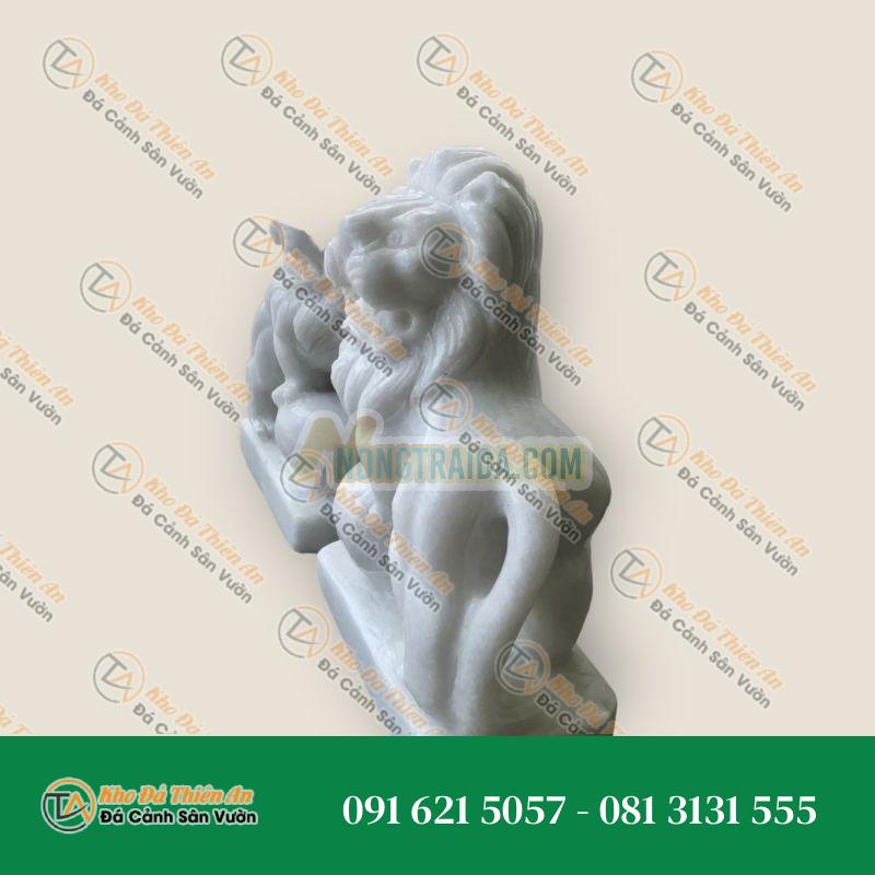 Cặp Sư Tử Phong Thủy – Đá Cẩm Thạch Trắng – 40cm – Khodathienan.com