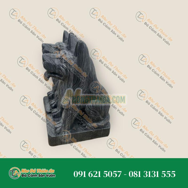 Cặp Tượng Chó Đá Phong Thủy Gác Cổng – Đá Cẩm Thạch Vân Đen – 60cm | Khodathienan.com