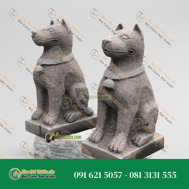 Cặp Tượng Chó Ngồi Đá Sa Thạch Vàng 51cm | Phong Thủy Tăng Cường Tài Lộc