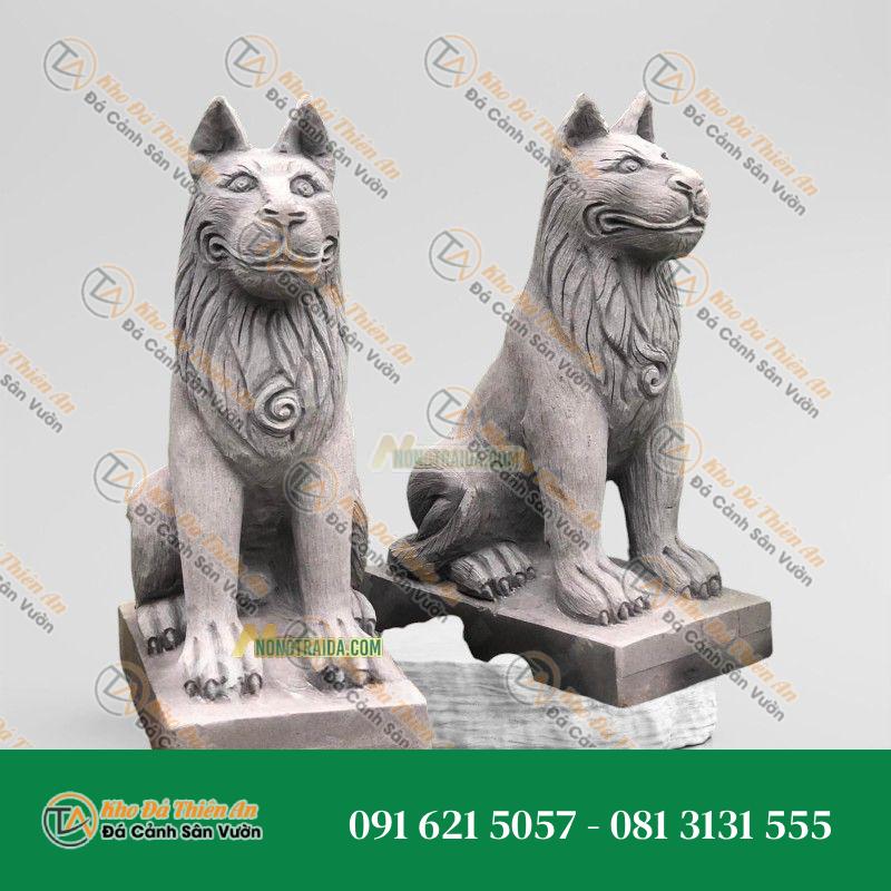 Cặp Tượng Chó Ngồi – Đá Sa Thạch Vàng – 52cm – Kiểu Dáng Sang Trọng, Tinh Tế | Khodathienan.com