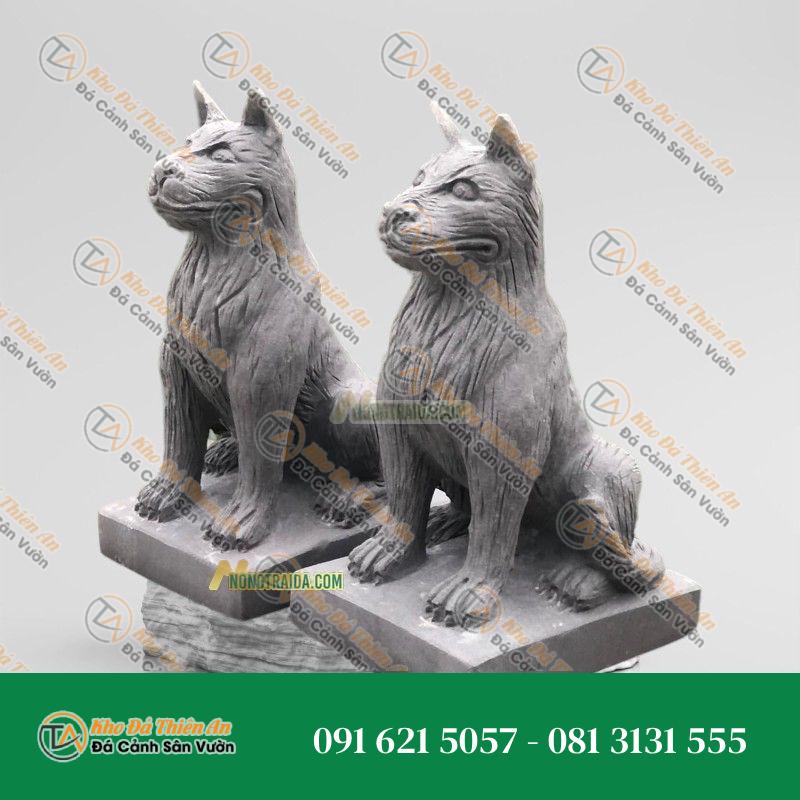 Cặp Tượng Chó Ngồi Đá Sa Thạch Xám 60cm | Phong Thủy Tài Lộc & Bảo Vệ