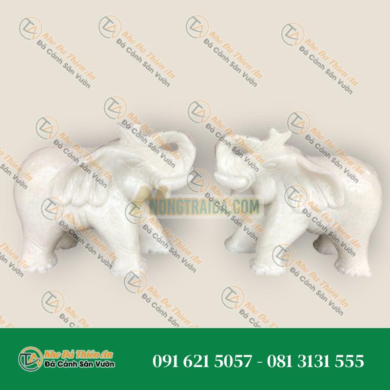 Cặp Tượng Voi Phong Thủy Đá Cẩm Thạch Trắng – Dài 25cm – Khodathienan.com