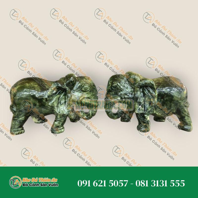 Cặp Tượng Voi Phong Thủy – Đá Ngọc Ấn Độ – 15cm – Mang Lại May Mắn, Tài Lộc | Khodathienan.com