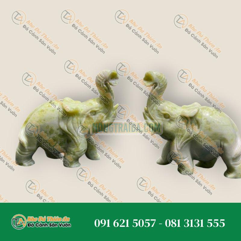 Cặp Tượng Voi Phong Thủy – Đá Ngọc Serpentine – 23cm – Kiểu Dáng Sang Trọng, Nghệ Thuật | Khodathienan.com