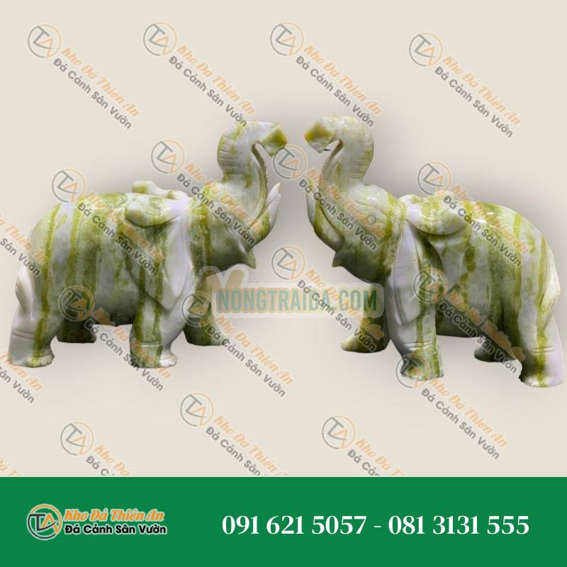Cặp Tượng Voi Phong Thủy – Đá Ngọc Serpentine – 27cm – Kiểu Dáng Tinh Tế, Thanh Lịch | Khodathienan.com