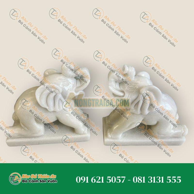 Cặp Tượng Voi Phong Thủy Đá Cẩm Thạch Trắng 25cm – Bảo Vệ Cổng Nhà | Khodathienan.com