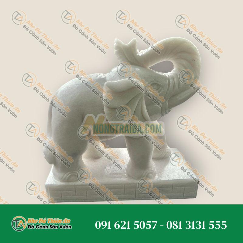 Cặp Tượng Voi Phong Thủy Đá Cẩm Thạch Trắng 60cm – Nét Đẹp Uy Nghi | Khodathienan.com