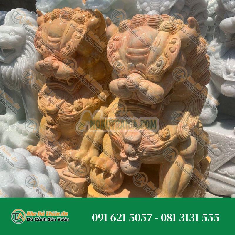 Cặp Tượng Kỳ Lân Phong Thủy Đá Cẩm Thạch Vàng Cà Rốt – Cao 1.2m | Khodathienan.com