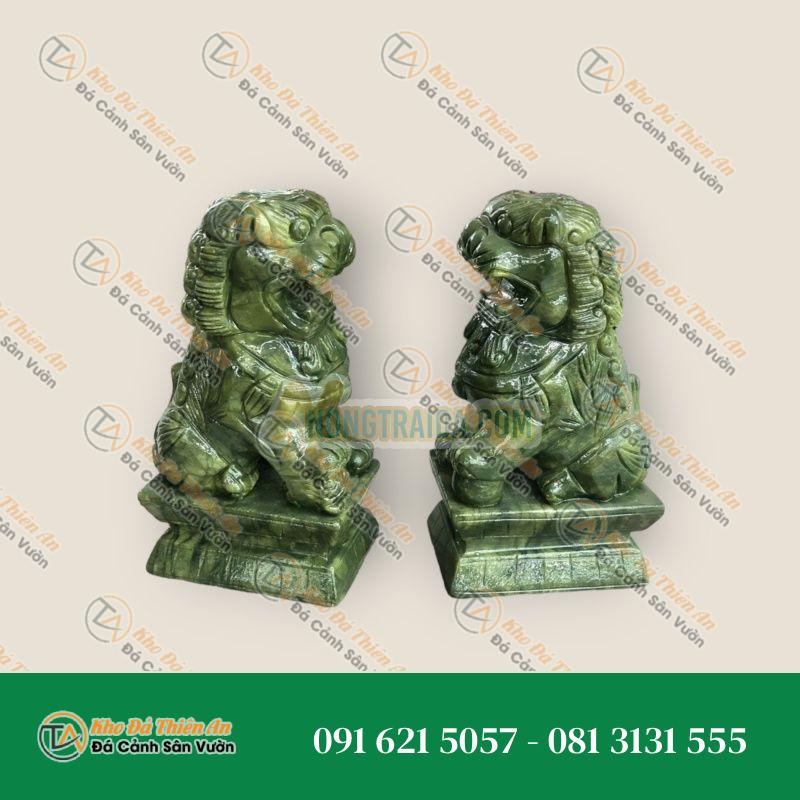 Cặp Tượng Kỳ Lân Phong Thủy Đá Ngọc Seperentine 20cm | Tài Lộc & Bảo Vệ