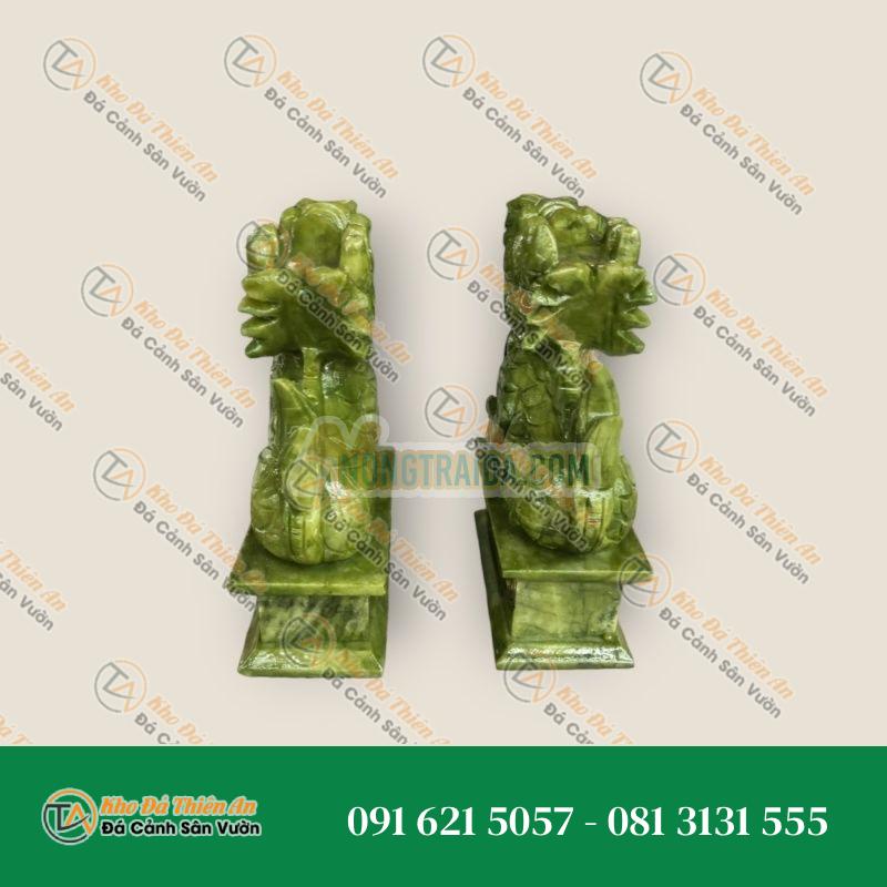 Cặp Kỳ Lân Phong Thủy – Đá Ngọc Serpentine – 15cm – Kiểu Dáng Tinh Tế, Thanh Lịch | Khodathienan.com