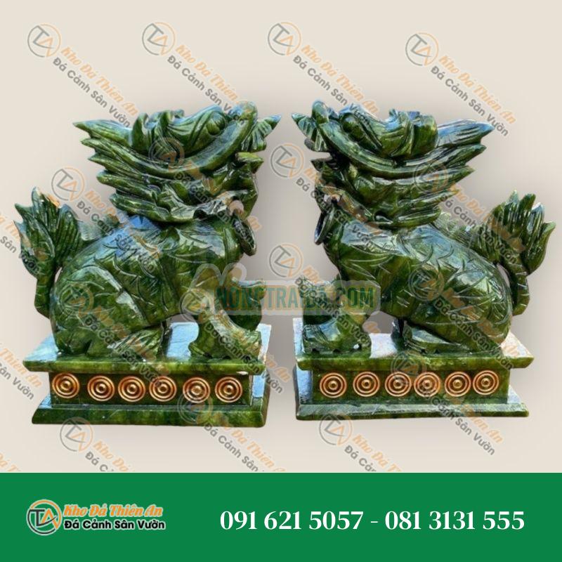 Cặp Tượng Kỳ Lân Phong Thủy Đá Ngọc Serpentine – Cao 20cm | Tài Lộc và Bình An