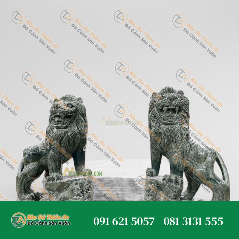 Cặp Tượng Sư Tử Đá Xanh Ấn Độ Cao Cấp 130cm – Uy Nghi & Phong Thủy
