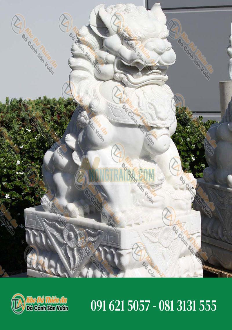 Cặp Tượng Sư Tử Khổng Lồ Đá Marble Trắng Nguyên Khối 162cm – Uy Nghiêm & Bảo Vệ