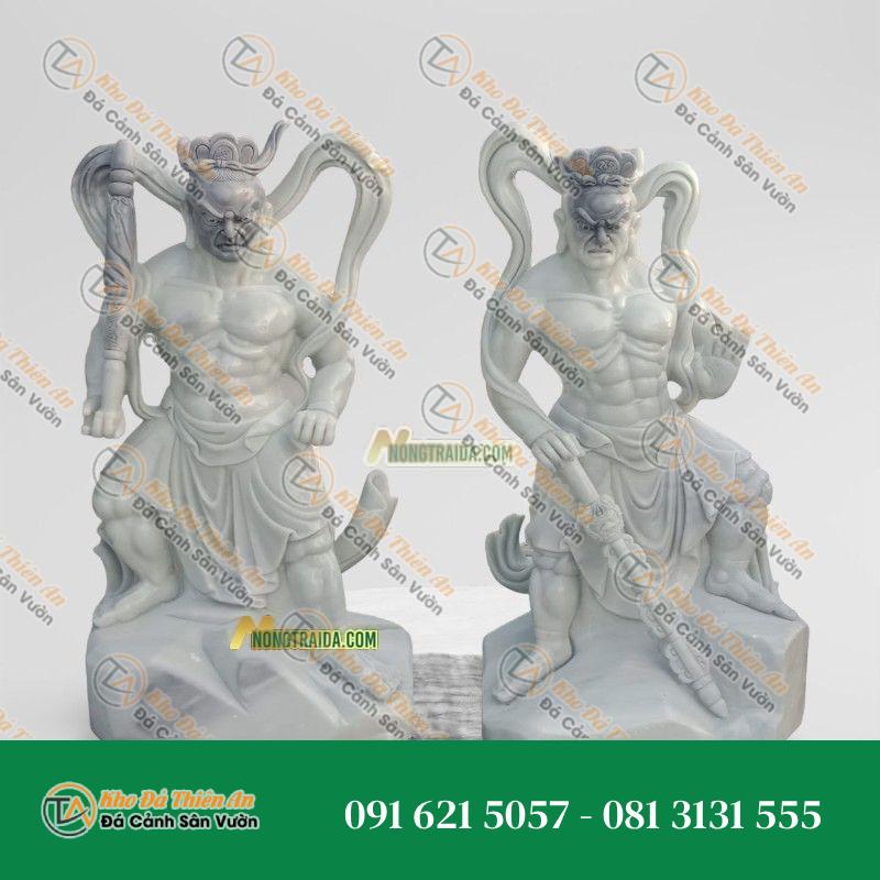 Cặp Tượng Hộ Pháp Vi Đà Tiêu Diện Đá Trắng Xanh 167cm, Kiểu Dáng Sang Trọng | Khodathienan.com