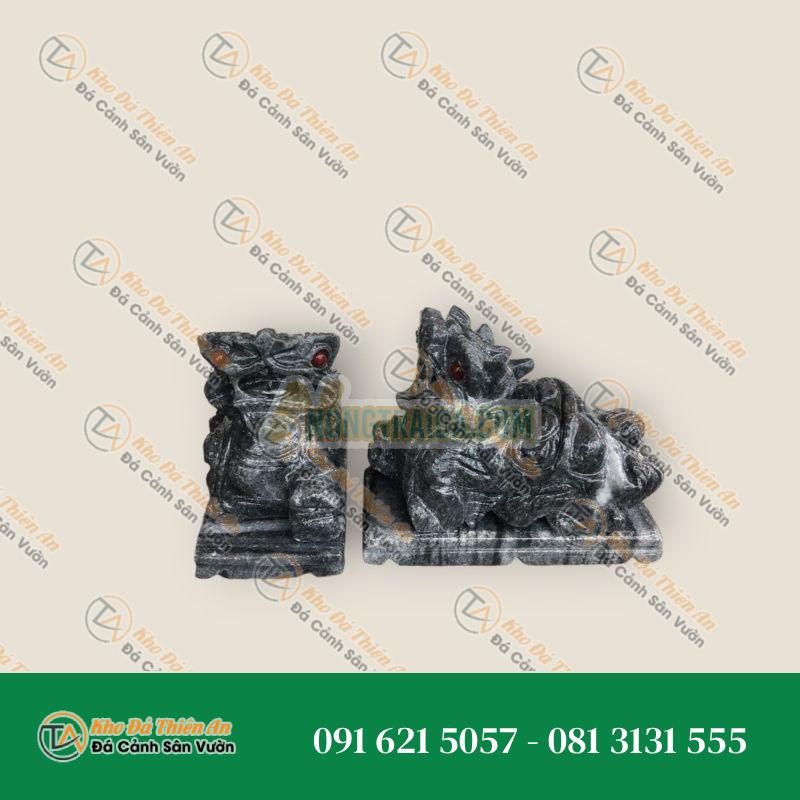 Cặp Tỳ Hưu Cẩn Mắt Đỏ Đá Cẩm Thạch Vân Đen 12cm | Phong Thủy Tài Lộc & Bảo Vệ