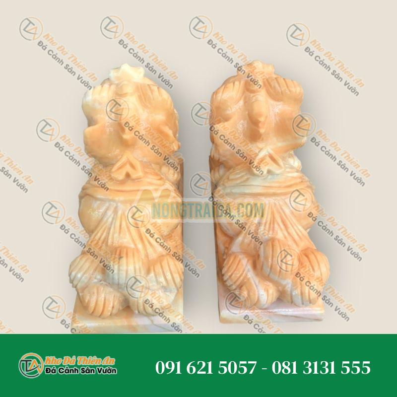 Cặp Tỳ Hưu Cẩn Mắt Đỏ – Đá Cẩm Thạch Vàng Cà Rốt – Chiêu Tài Lộc – 15cm