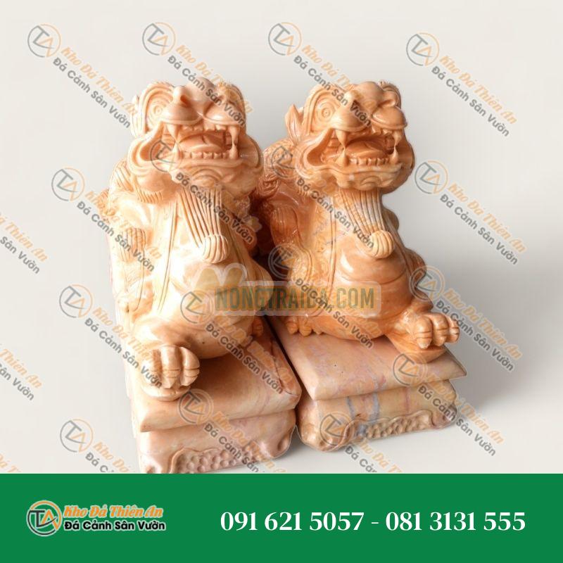 Cặp Tỳ Hưu – Đá Cẩm Thạch Cam – 50x20cm – Phong Thủy Rước Tài Lộc, Thịnh Vượng | Khodathienan.com