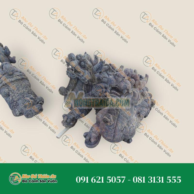 Cặp Tỳ Hưu Đá Cẩm Thạch Đen 85cm | Phong Thủy Tài Lộc & Bảo Vệ