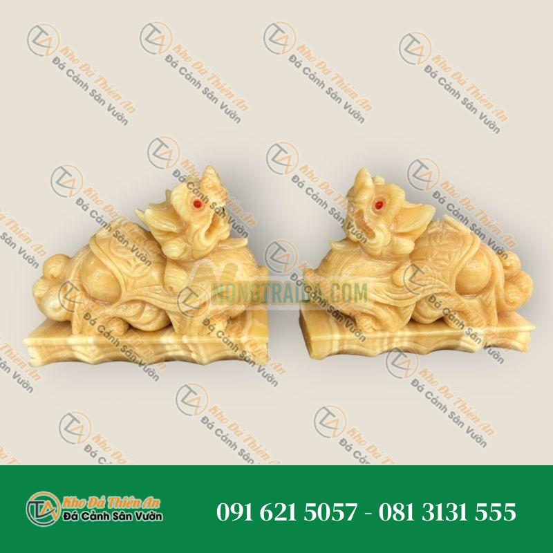 Cặp Tỳ Hưu Phong Thủy Cẩn Mắt Đỏ Đá Ngọc Hoàng Long 20cm Có Đế | Tài Lộc & May Mắn