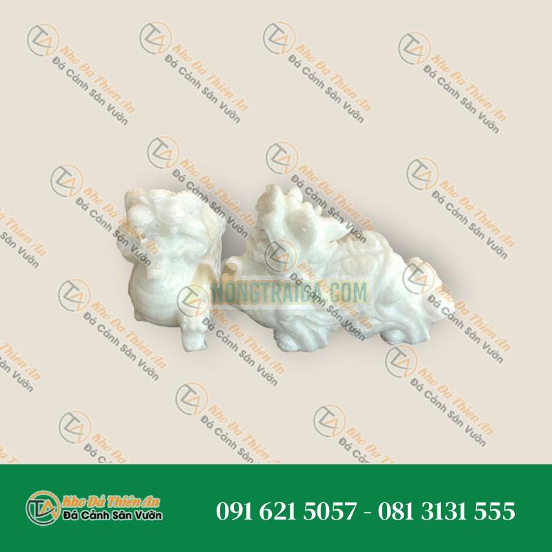 Cặp Tỳ Hưu Phong Thủy Đá Cẩm Thạch Trắng – Dài 20cm | Tài Lộc và Bình An