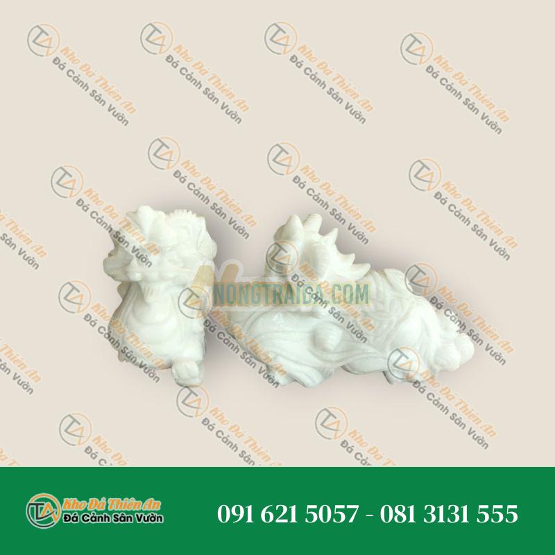 Cặp Tỳ Hưu Phong Thủy Đá Cẩm Thạch Trắng 25cm | Tài Lộc & May Mắn