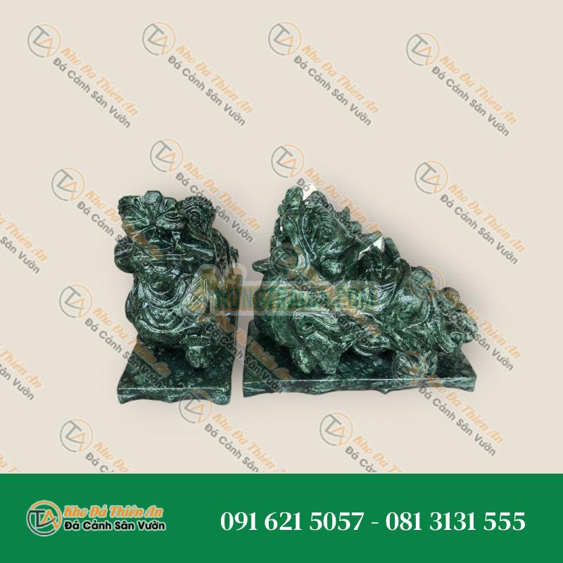 Cặp Tỳ Hưu Phong Thủy Đá Ngọc Ấn Độ Có Đế 15cm | Tài Lộc & May Mắn