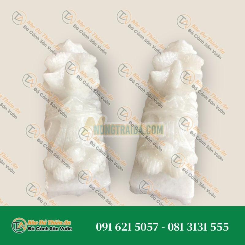Cặp Tỳ Hưu Phong Thủy Tài Lộc Đá Cẩm Thạch Trắng Có Đế Đá – Dài 15cm