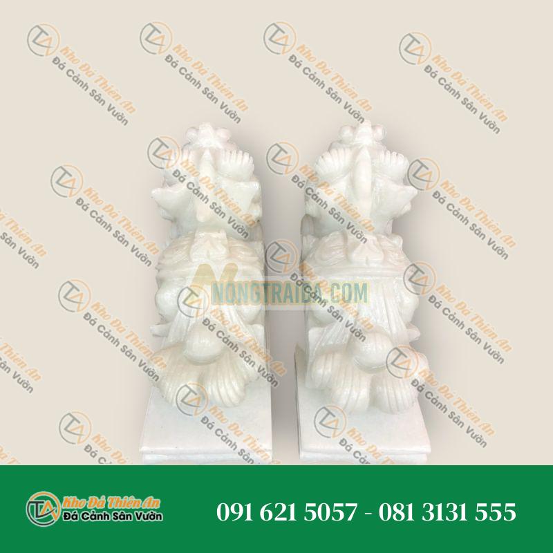 Cặp Tỳ Hưu Phong Thủy Đá Cẩm Thạch Trắng Có Đế Đá 20cm | Tài Lộc & May Mắn