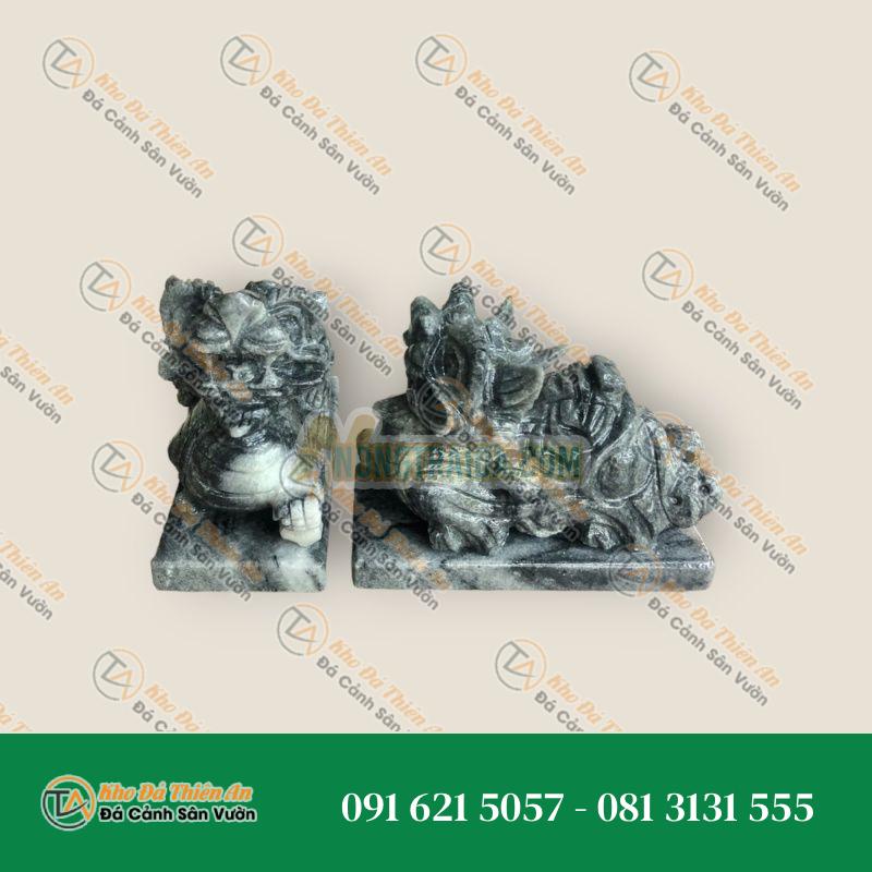 Cặp Tỳ Hưu Phong Thủy Tài Lộc Đá Cẩm Thạch Vân Đen – Dài 15cm – Khodathienan.com