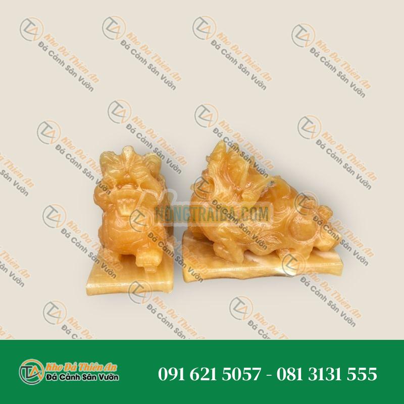 Cặp Tỳ Hưu Phong Thủy Tài Lộc Đá Ngọc Hoàng Long Có Đế 13cm | Thu Hút May Mắn